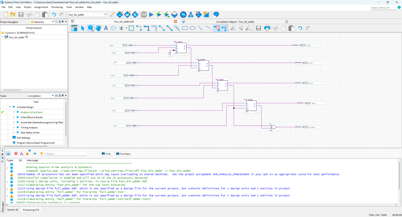 4-Bit Ripple-Carry Adder on FPGA